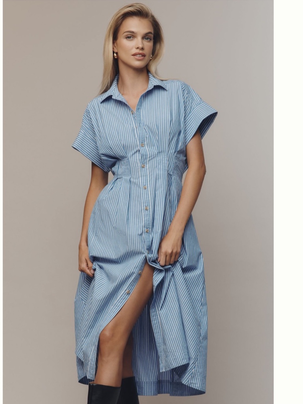 Nwt pilcro striped Blue Button-Front Midi Shirt Dress